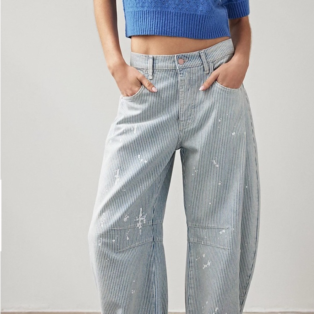 We The Free Good Luck Mid-Rise Stripe Barrel Jeans